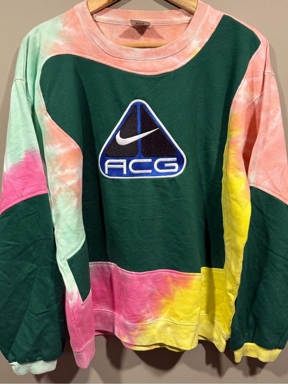 Nike ACG inspired Green Multi Tie-Dye Crewneck Sweatshirt